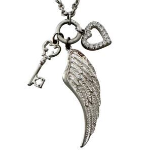 Angel's Wing Silvertone Charm Pendant Necklace